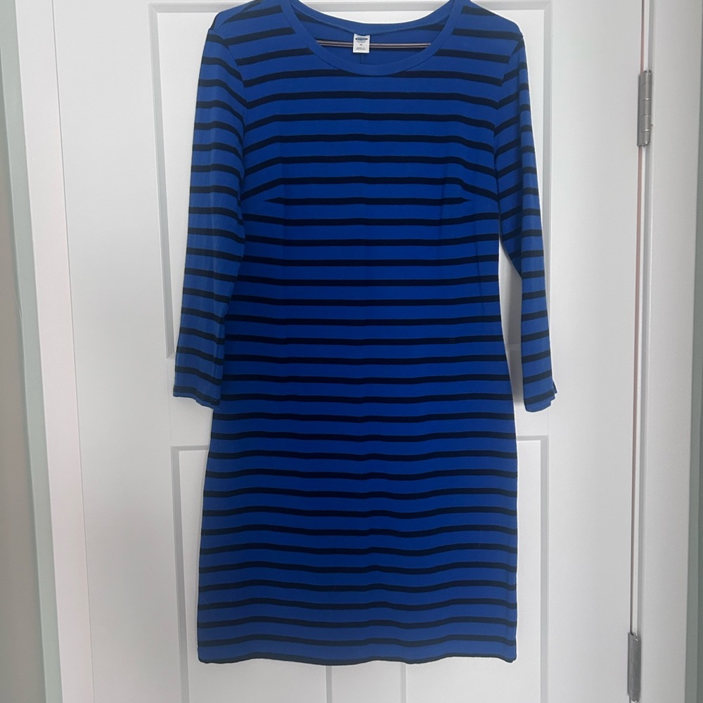 Old Navy Blue and Black Striped Long Sleeve Dress